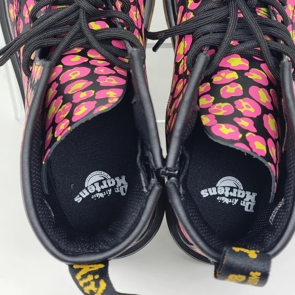 Dr Martens 1460 Pink Leopard Girls Hydro Leather Boots Youth Size 3 New